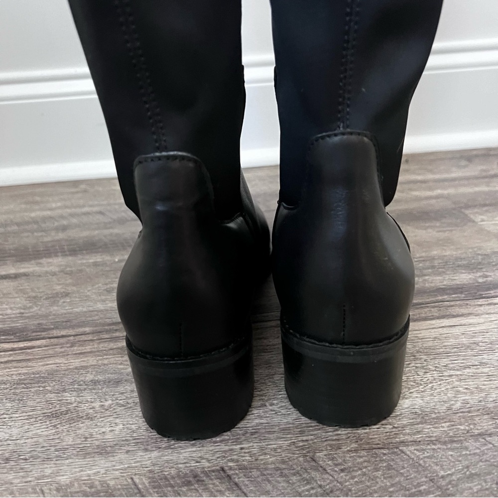 Blondo Black Over-the-Knee Leather & Stretch Shaft Riding Boots - Picture 5 of 9